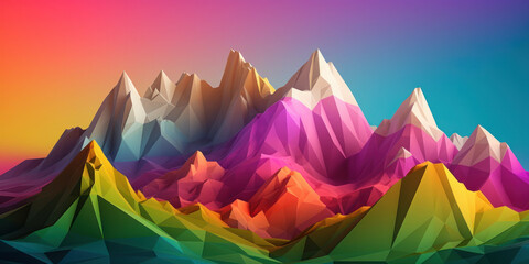 Fototapeta na wymiar Gradient rainbow colored topographic grid terrain with hills and mountains. AI generative illustration.