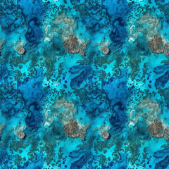 Aerial view of the turquoise sea with a rocky bottom. AI generative illustration.