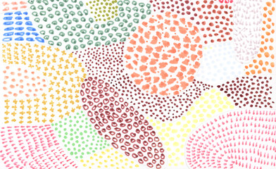 Felt-tip pen marker and pencil smear blot color dots. Abstract doodle hand draw background.