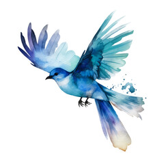 Watercolor blue bird. Illustration AI Generative.