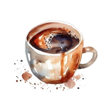 Watercolor coffee cup. Illustration AI Generative.
