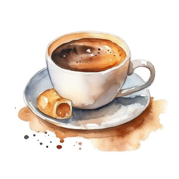 Watercolor coffee cup. Illustration AI Generative.