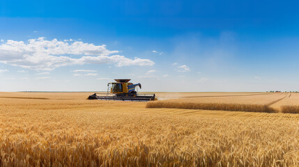 A combine harvester in a wheat field. AI generative.