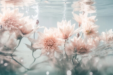 Beautiful flowers underwater. AI generated image.