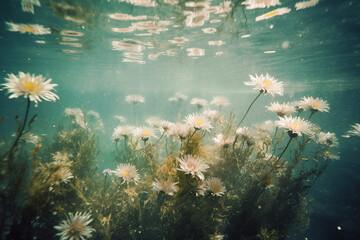 Fototapeta na wymiar Beautiful flowers underwater. AI generated image.