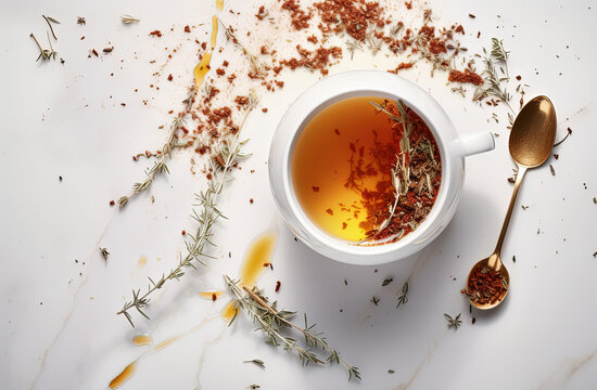 Decorative Rooibos tea with Spices on a Marble Setting - Generative AI