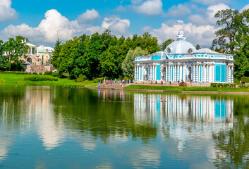 Grand pond of Catherine park in summer, Tsarskoe Selo (Pushkin), St. Petersburg, Russia
