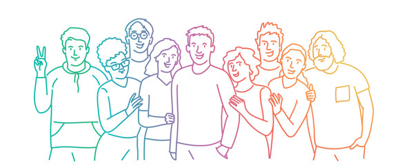 Smiling employees posing together.