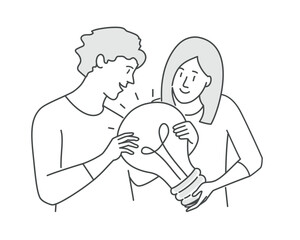 Man and woman holding a lamp.