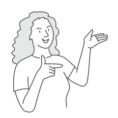 Woman make a gesture of pointing and guiding.