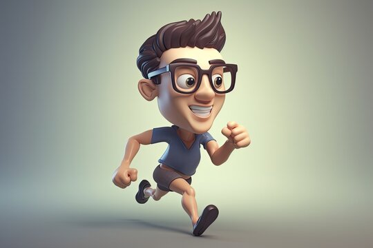 cartoon character wearing glasses and running. Generative AI