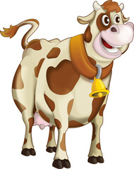 Cartoon happy scene with cow bull is looking and smiling illustration for kids