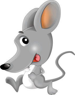 cartoon happy scene with cheerful smiling mouse on white background illustration for kids