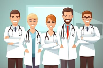 Obraz premium team of diverse medical professionals in uniform standing together. Generative AI