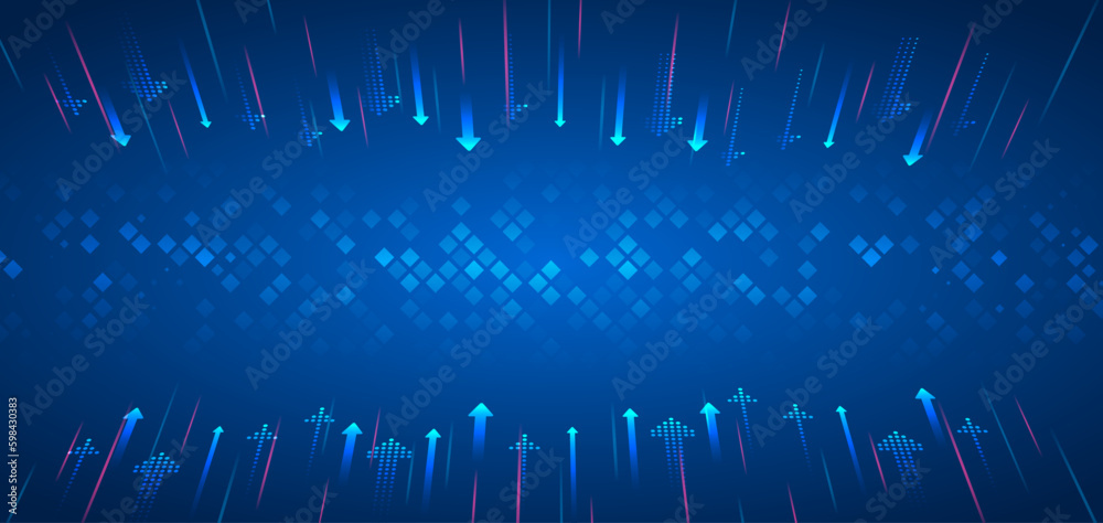 Wall mural Abstract background with glowing dynamic lines. Futuristic red-blue stripes with arrows. Modern high-tech background for presentations and websites.