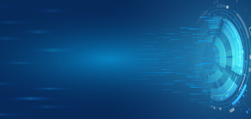 Wide Cyber security internet and networking concept. Hi-tech vector illustration with various technology elements. Abstract global sci fi concept. Digital internet communication on blue background.