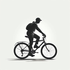 Obraz premium silhouette of boy on cycle isolated vector illustration on white background for logo, graphic design, advertising, and marketing. generative ai
