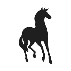 Thoroughbred horse frisky in running silhouette vector illustration isolated.