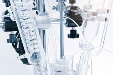 Chemical and pharmaceutical concept background. Chemistry laboratory equipment  Laboratory glassware.