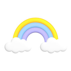 Rainbow and clouds. Cute weather realistic icon. 3d cartoon