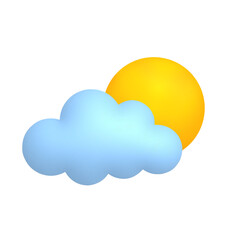 Sun and cloud. Cute weather realistic icon.