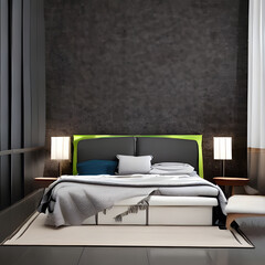 Minimalist Bedroom Interior with Black and White Frame Mockup on the Wall, Adding a Modern Touch to Your Home Decor. Generative AI.