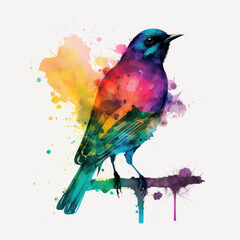Watercolor colorful bird. Illustration AI Generative.