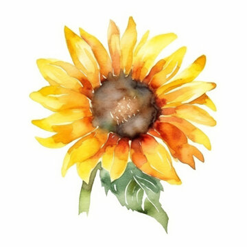 Watercolor sunflower isolated. Illustration AI Generative.
