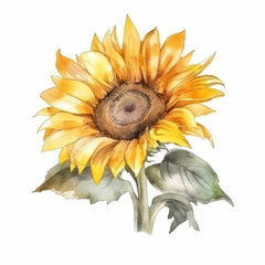 Fototapeta premium Watercolor sunflower isolated. Illustration AI Generative.