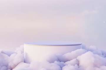 White pedestal for cosmetics in clouds. 3d render