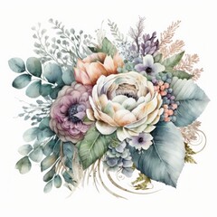 Watercolor wedding bouquet. Illustration AI Generative.