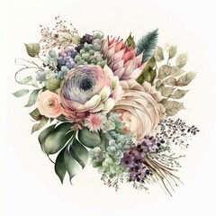 Watercolor wedding bouquet. Illustration AI Generative.