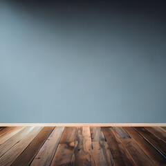 Contemporary Blue Wall with Subtle Wooden Flooring and Captivating Light Glare, Perfect for Creating a Serene and Inviting Space. Generative AI.