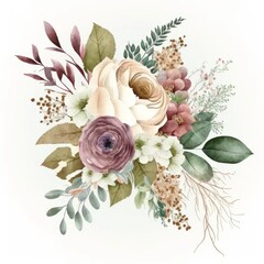 Fototapeta na wymiar Watercolor wedding bouquet. Illustration AI Generative.