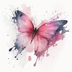 Pink watercolor butterfly. Illustration Generative AI.