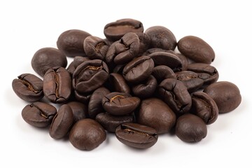 Obraz premium heap of coffee beans on a blank white backdrop. Generative AI