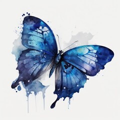 Blue watercolor butterfly. Illustration AI Generative.