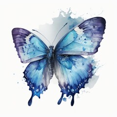 Blue watercolor butterfly. Illustration AI Generative.