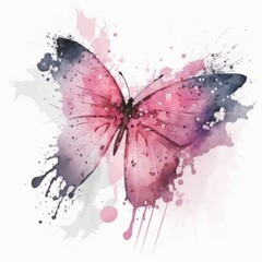 Pink watercolor butterfly. Illustration Generative AI.