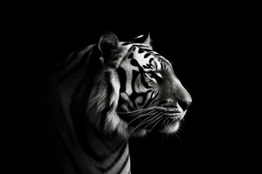 majestic tiger in black and white. Generative AI