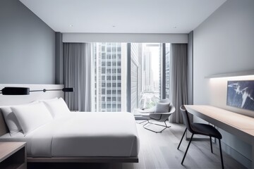 Naklejka na ściany i meble cozy and modern hotel room with comfortable amenities. Generative AI
