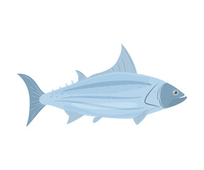Tuna large fish cartoon icon or sign flat vector illustration isolated on white.