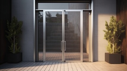 Aluminum modern entrance to a luxury house where the door is alsó remarkable. Generative AI Technology 