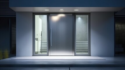 Aluminum modern entrance to a luxury house where the door is alsó remarkable. Generative AI Technology 