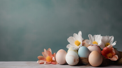 Plakat Easter decor with pastel spring colors. Created using ai generative. 