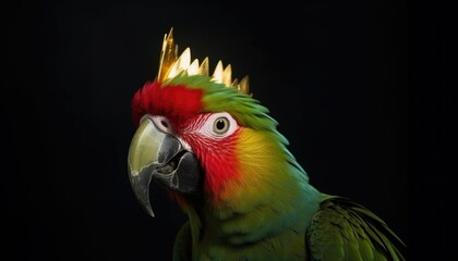 Obraz premium Close-Up of Beautiful Parrot in crown - Detailed Portrait of Colorful king Bird of exotic parrot's plumage.