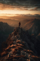 a man is standing on a mountain. AI generative