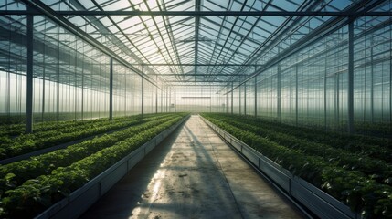 Fototapeta na wymiar Modern glass greenhouse for a diversity of vegetables.generative ai
