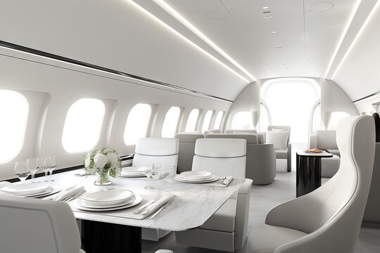 modern private plane interior with table served