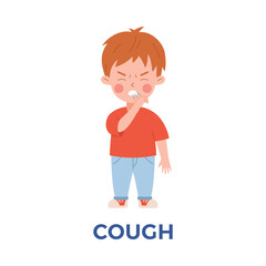 Coughing upset sad boy flat style, vector illustration